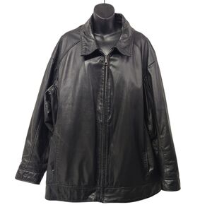 LW Men's Genuine Leather Jacket Motorcycle Black Full Zipper Pocket Size 2XLT